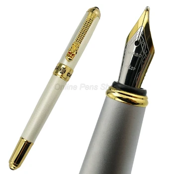 Jinhao 1000 Металлическая перламутрово-белая перьевая ручка с зажимом в виде дракона, 0,5 мм, средний наконечник, профессиональные канцелярские принадлежности, принадлежности для письма