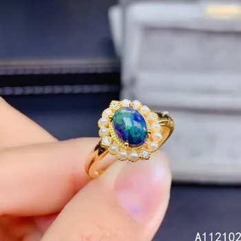 KJJEAXCMY fine jewelry S925 стерлинговое серебро, инкрустированное натуральным черным опалом, новое модное кольцо для девочек, тест на поддержку в китайском стиле