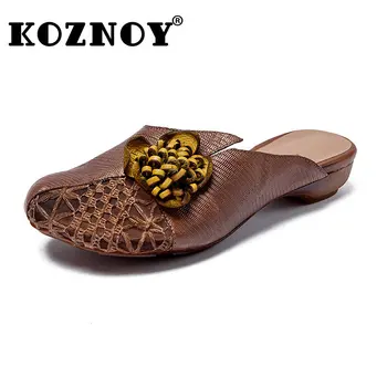Koznoy/ 3 см, кружевная дышащая Женская обувь из натуральной кожи, новинка, летние тапочки на плоской подошве с художественной аппликацией, модные для отдыха