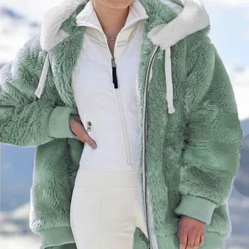 Женское зимнее пальто с капюшоном на молнии, женское удобное теплое универсальное пальто из шерсти ягненка, Корейская модная повседневная одежда в клетку