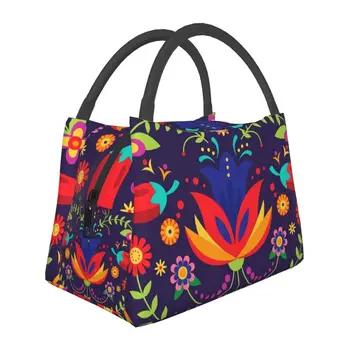 Мексиканская изолированная сумка для ланча с цветочным рисунком для женщин, Мексика, сменный кулер, термальная коробка для бенто, для работы и путешествий